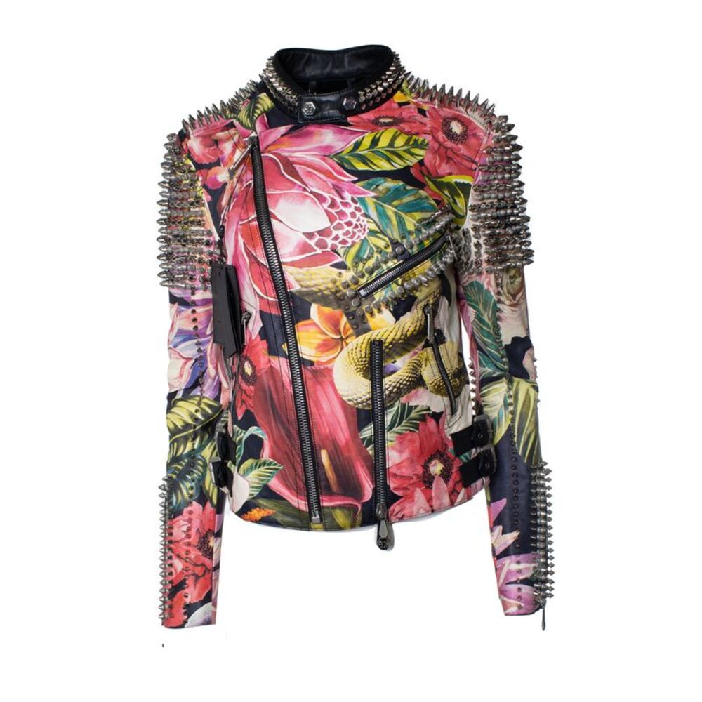 Philipp Plein, floral leather biker jacket